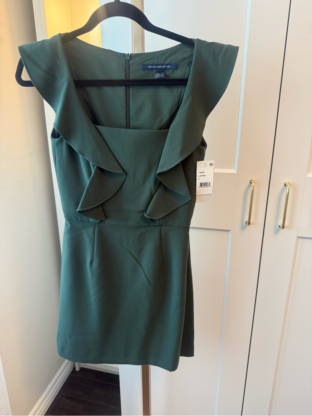 French Connection Olive Green Ruffle Mini Dress